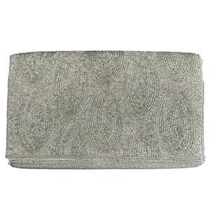 Carla Marchi Silver Metallic Beaded Clutch Some inner staining- loose beads 8x5"